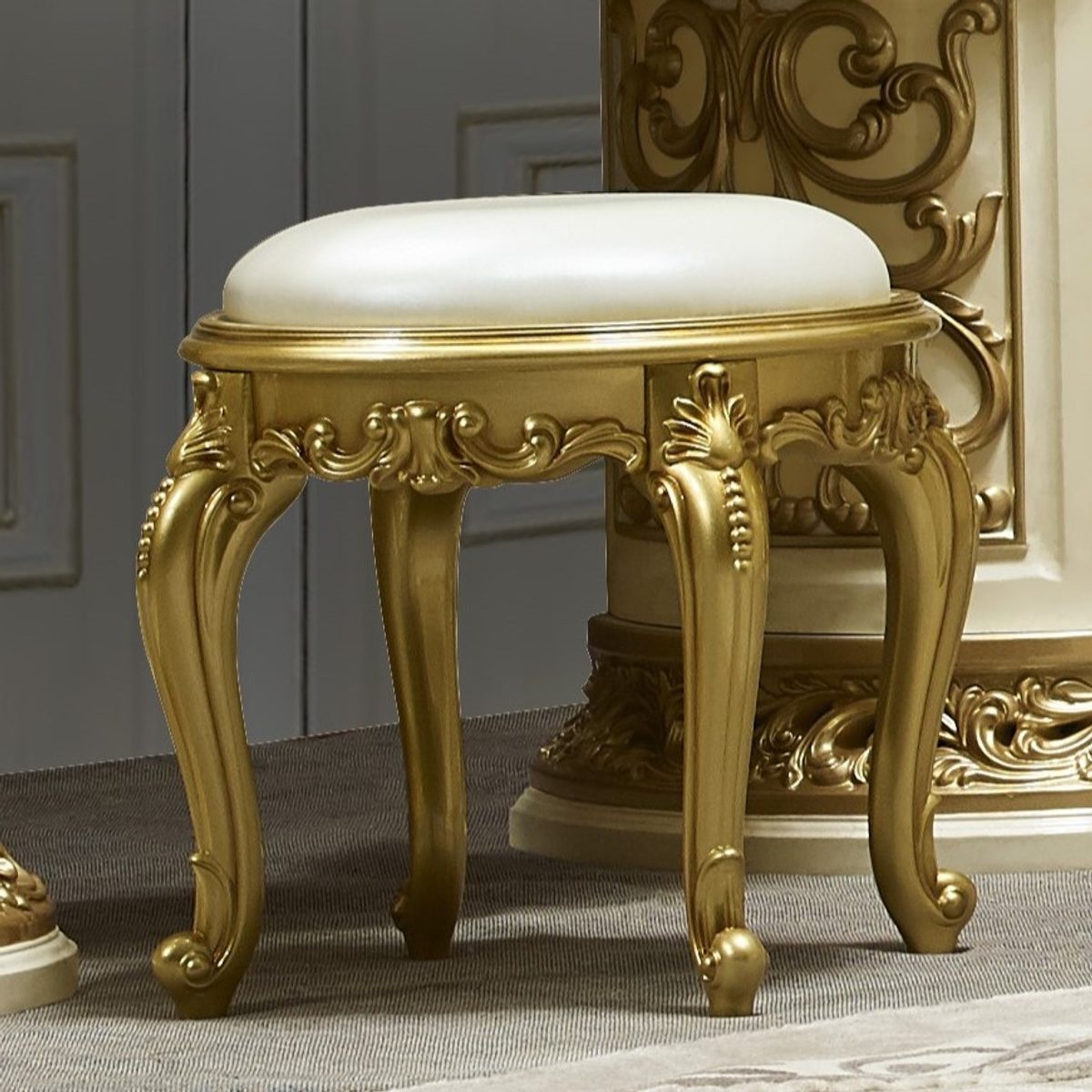 WSE High Quality Teak Wood Cabriole Gold Bedroom Chair, Bedroom Chair