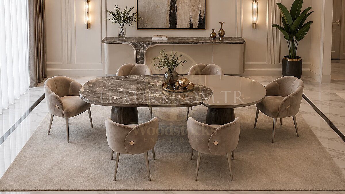 Luxury Kardelen Brown Handcrafted Teak Dining Table Set, Saharanpur, Dining Table