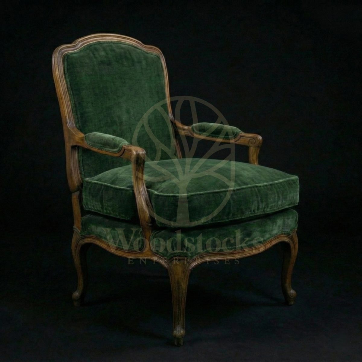 Royal Teak Emerald Velvet French Fauteuil, Saharanpur, Living Room Chair
