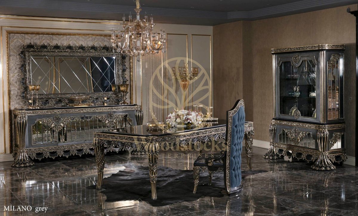 Teak Milano Grey and Silver Dining Set, Dining Table