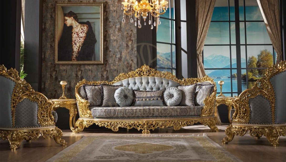 Royal Hunkar Gold Leaf Hand Carved Teak Sofa Set, Saharanpur, view 4