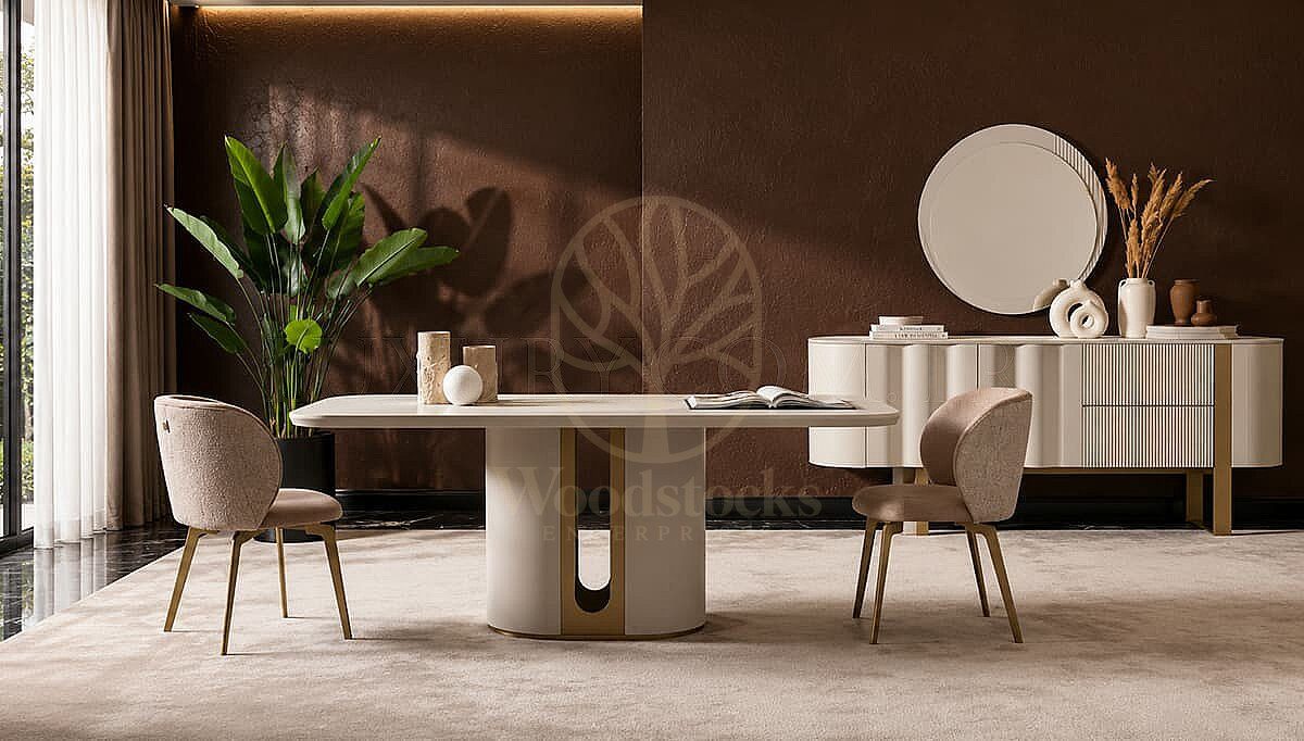 Luxury Novello Oval Handcrafted Teak Dining Table Set, Saharanpur, Dining Table