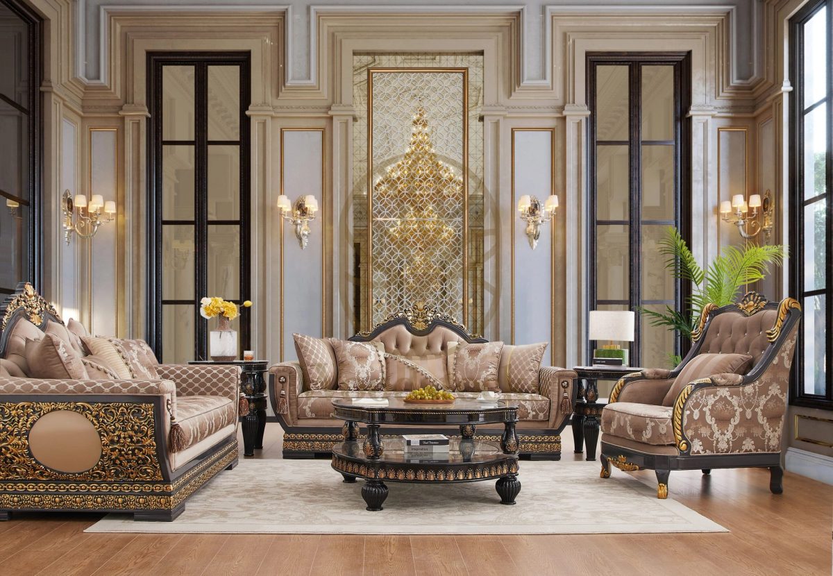 Hancarved Luxurious Teak Italian Sofa Set, Sofa Set