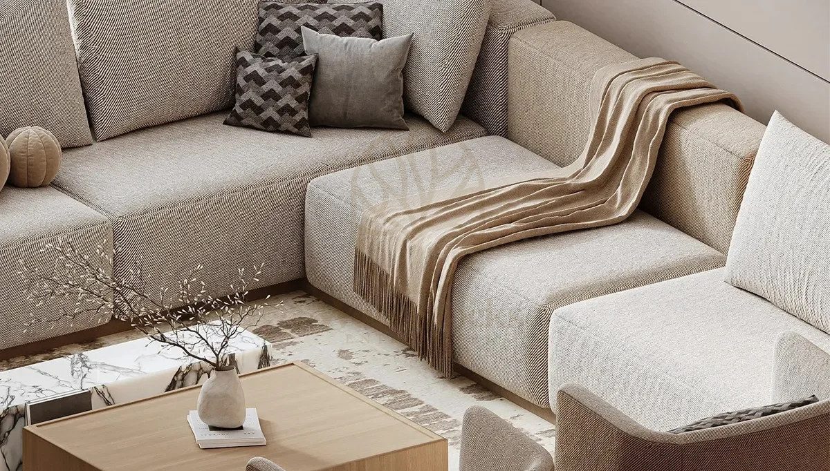 Luxury Marvin Cream Handcrafted Teak L-Shape Sofa, Saharanpur, view 2