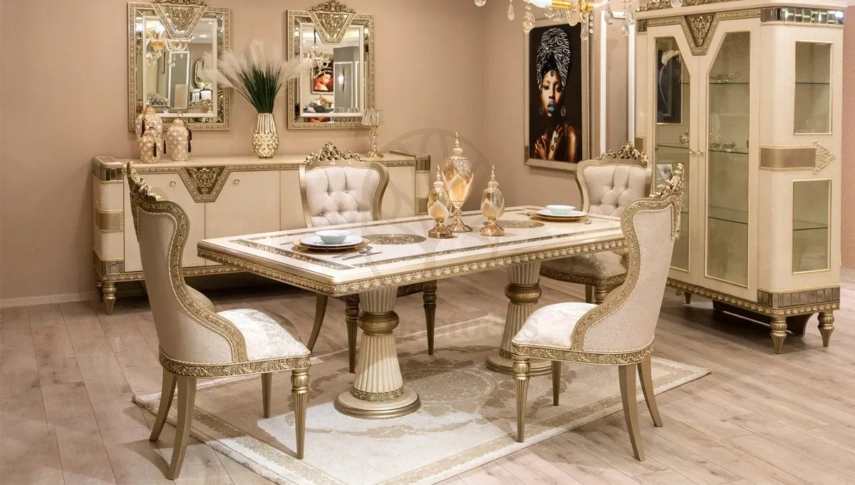 Royal Baxter Hand Carved Teak Dining Table Set, Saharanpur, Dining Table
