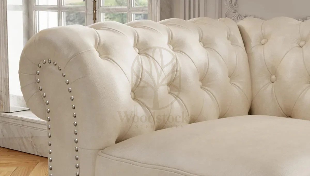 Royal Edmon White Chesterfield Hand Carved Teak Sofa Set, Saharanpur, view 4