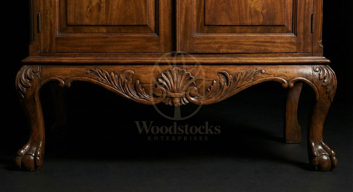 Royal Hand Carved Teak Rocaille Crest Cabinet of the Île Saint-Louis, Saharanpur, view 4