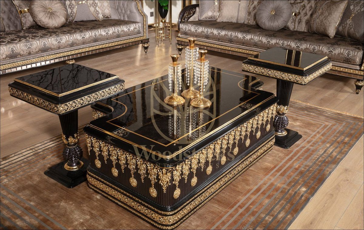 Teak Embroidered Black and Gold Center Table, view 3