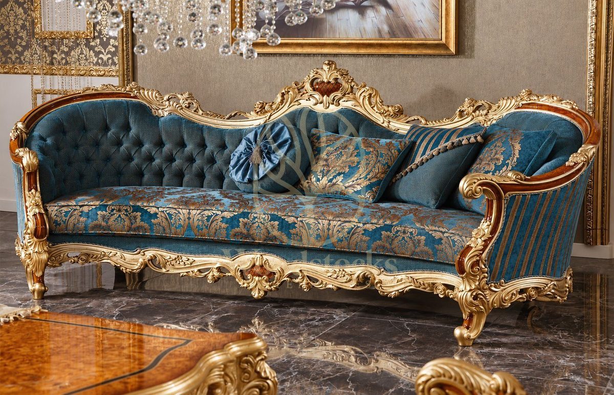 Luxury Turkish Baroque Carved Tufted Teak Sofa, view 3