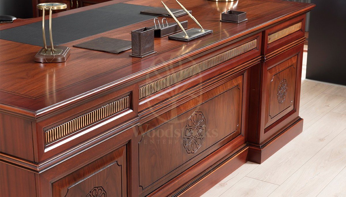 Royal Tiberya Hand Carved Teak Office Table, Saharanpur, view 8