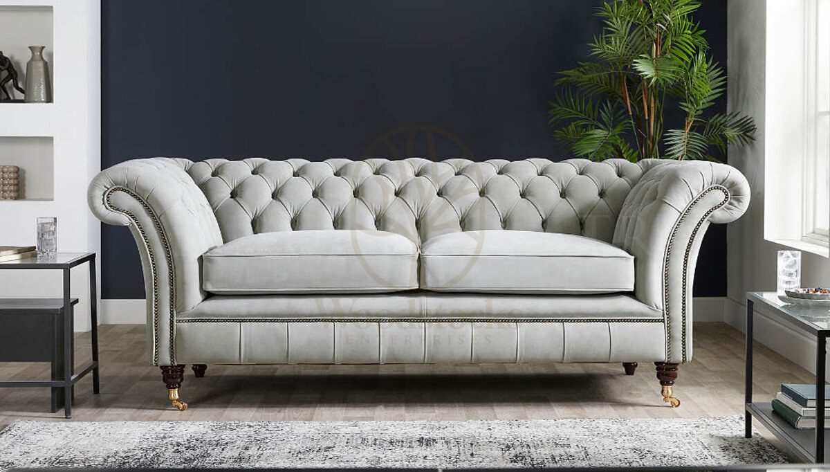 Royal Paris Grey Chesterfield Hand Carved Teak Sofa Set, Saharanpur, Sofa Set