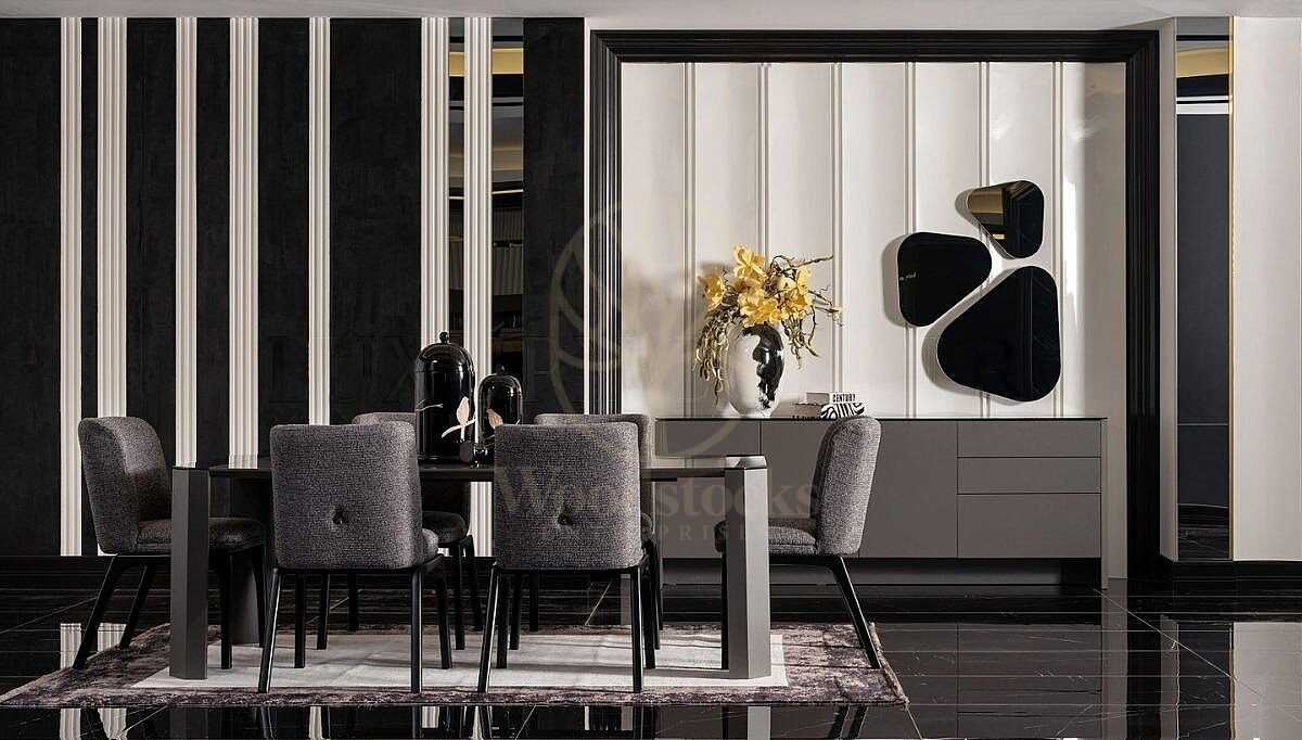 Luxury Noren Grey Anthracite Handcrafted Teak Dining Table Set, Saharanpur, Dining Table