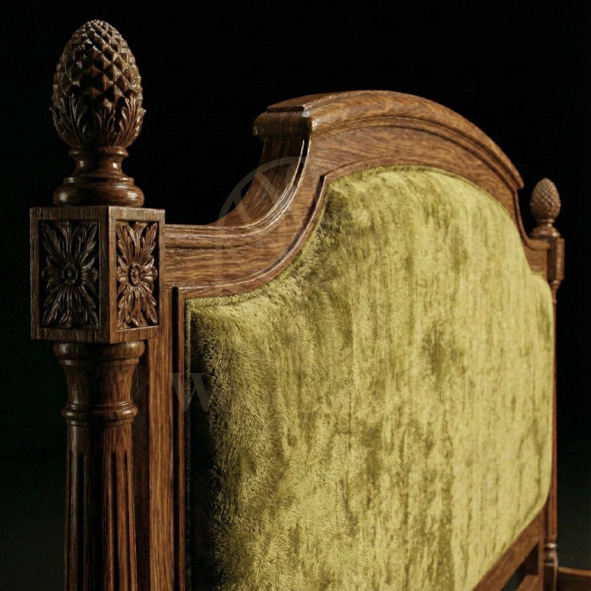 Royal Hand Carved Teak Louis XVI Salon Bed with Pomme de Pin Finials, Saharanpur, view 3