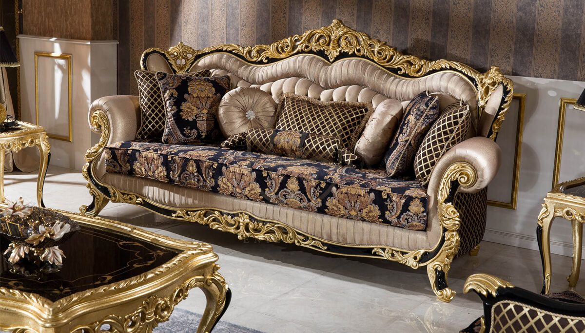 Royal Mecidiye Black Hand Carved Teak Sofa Set, Saharanpur, view 2