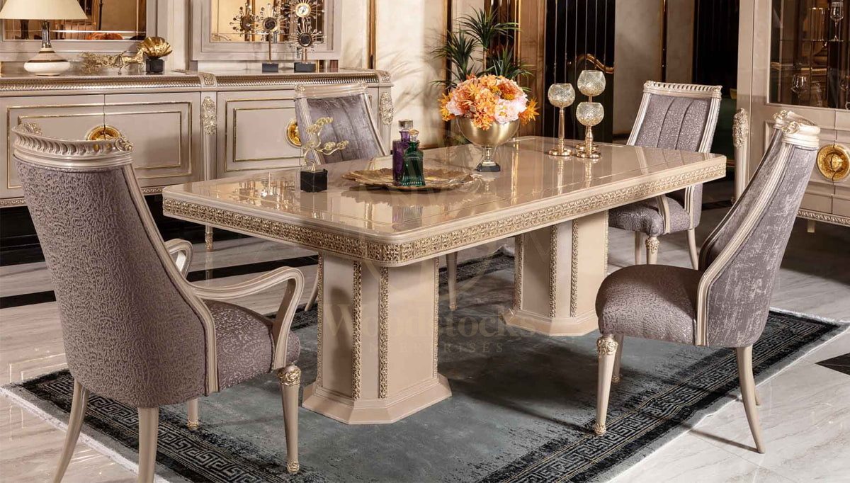 Royal Bermuda Hand Carved Teak Dining Table Set II, Saharanpur, view 2