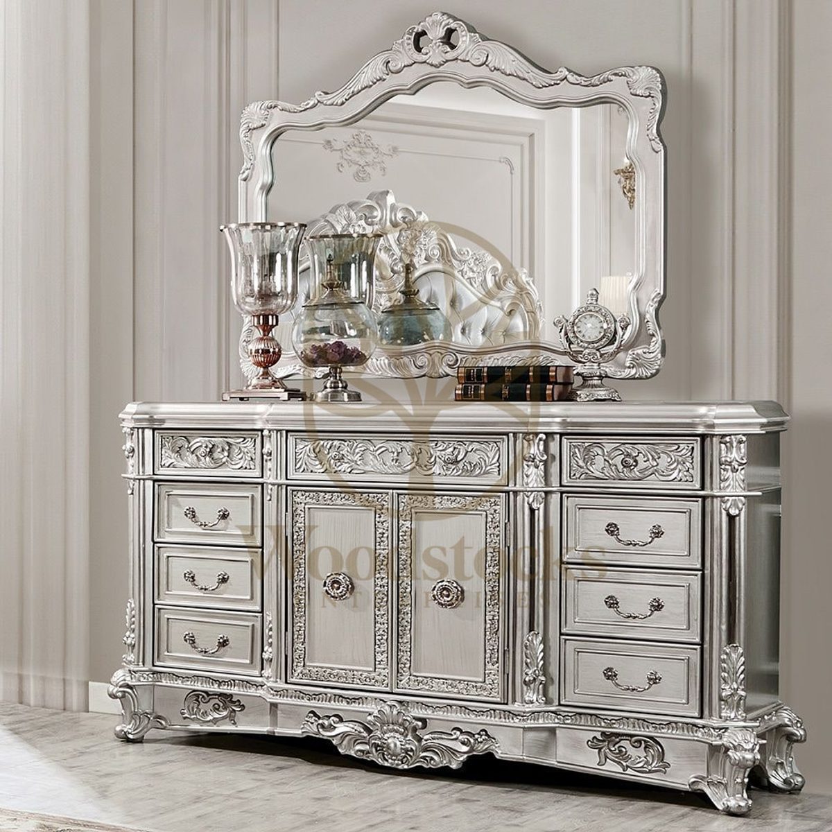 Teak European Grey Decorative Mirror, alternate view