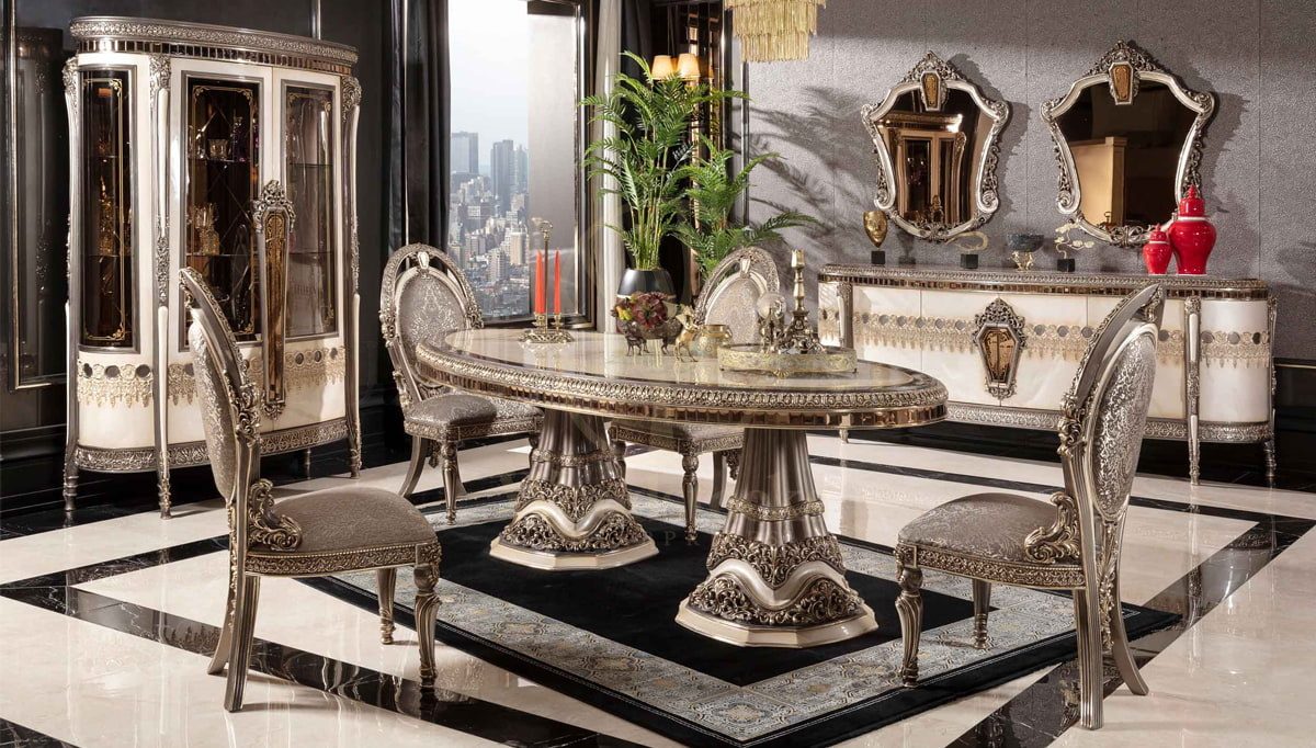 Royal Morbida Hand Carved Teak Dining Table Set, Saharanpur, Dining Table