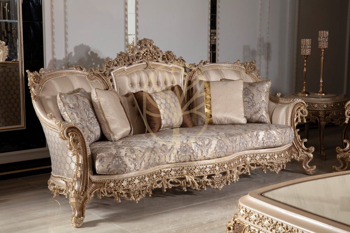 Teak Sovereign Light Brown Damask Sofa Set, view 3
