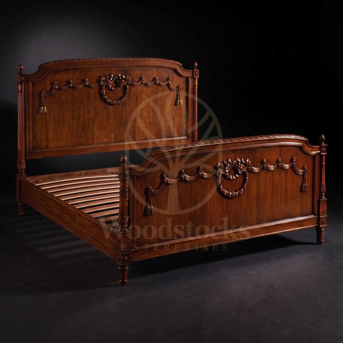 Royal Hand Carved Teak Trianon Louis XVI Garland Bed, Saharanpur, view 2