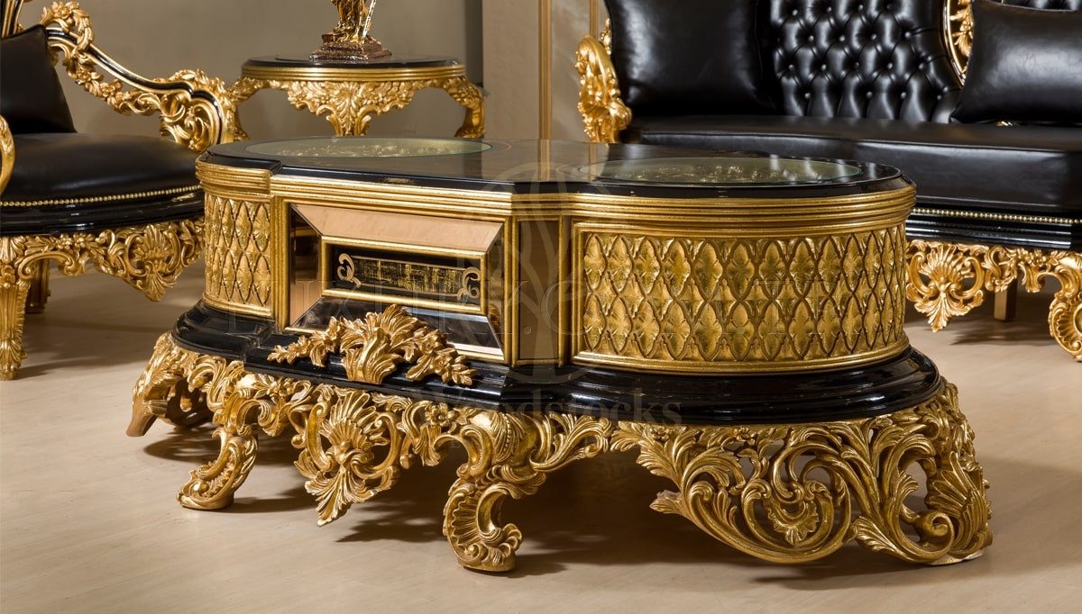 Royal Hazar Gold Leaf Hand Carved Teak Office Table, Saharanpur, view 8