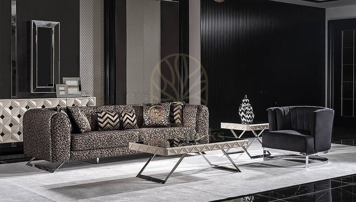 Luxury Amelie White Black Handcrafted Teak Sofa Set, Saharanpur, view 2