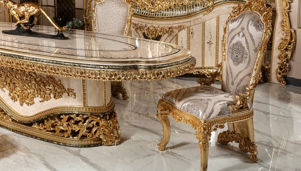 Royal Ofelya Cream Hand Carved Teak Dining Table Set, Saharanpur, view 2