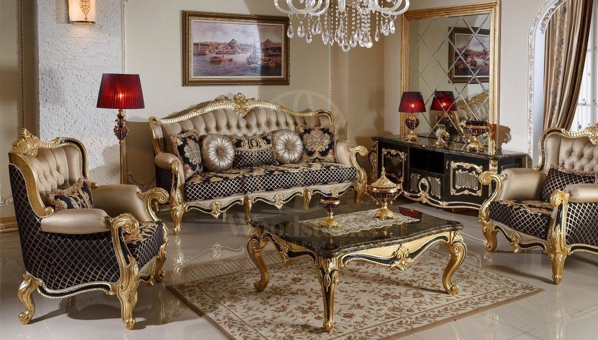 Royal Kayihan Black Hand Carved Teak Sofa Set, Saharanpur, Sofa Set