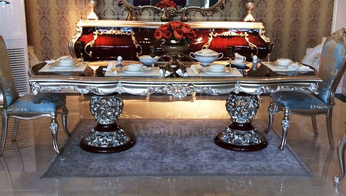 Royal Arnold Hand Carved Teak Dining Table Set, Saharanpur, view 5