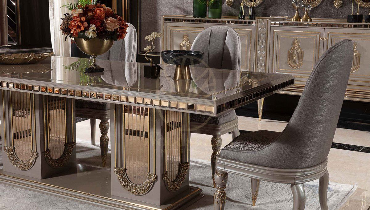 Royal Akira Cream Hand Carved Teak Dining Table Set, Saharanpur, view 8