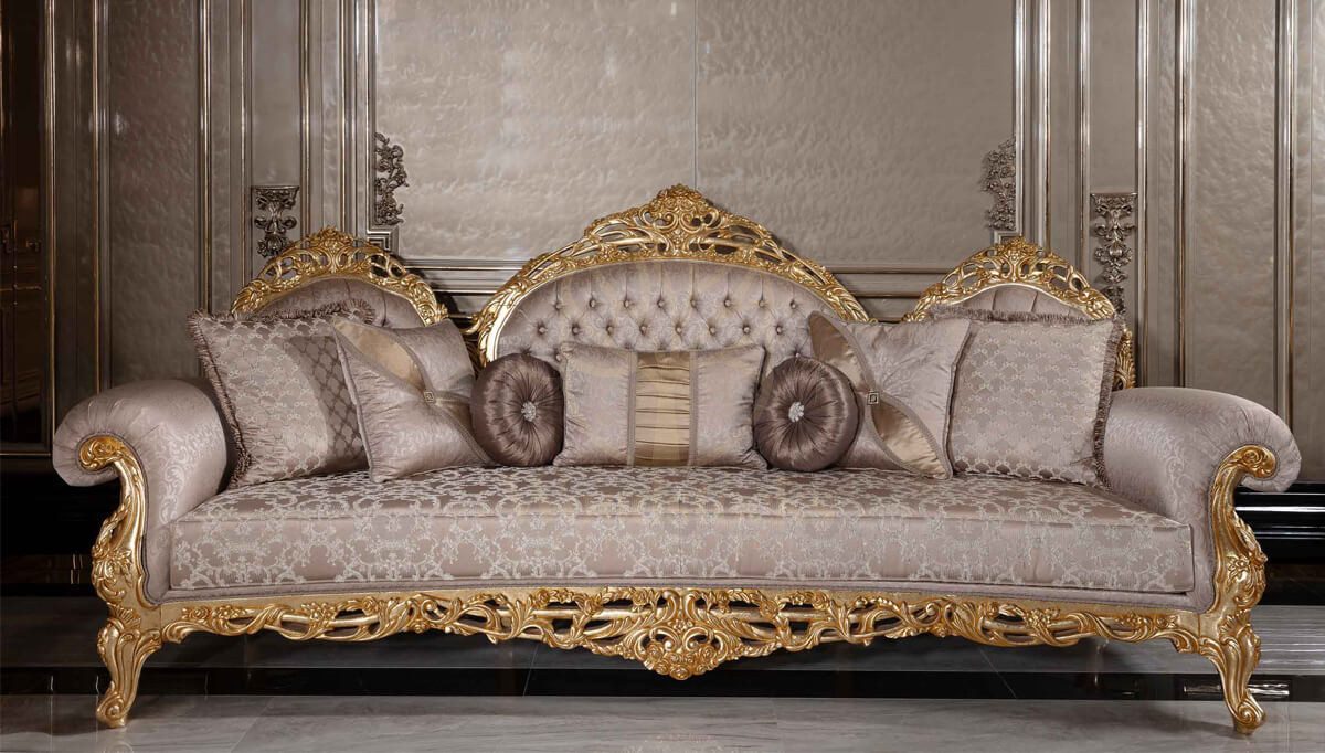 Royal Sultanahmet Gold Leaf Hand Carved Teak Sofa Set, Saharanpur, view 9