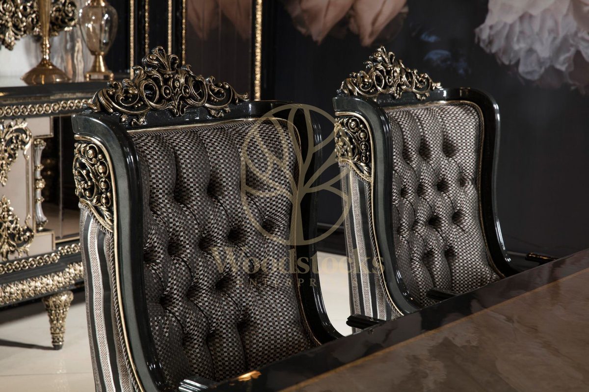 Teak Ornate Charcoal and Silver Dining Set, view 15