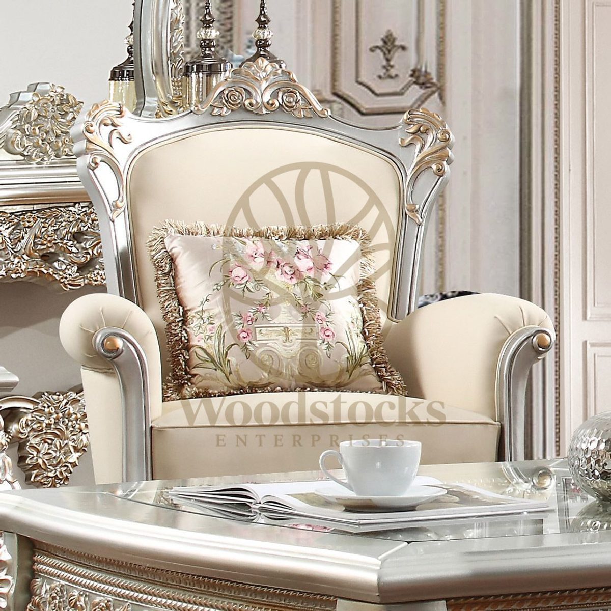 Teak European Antique Gold 3-Piece Sofa Set, view 3