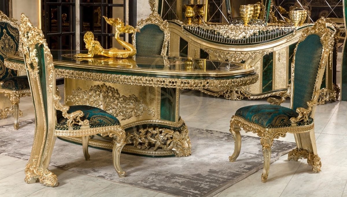 Royal Ofelya Green Hand Carved Teak Dining Table Set, Saharanpur, view 5