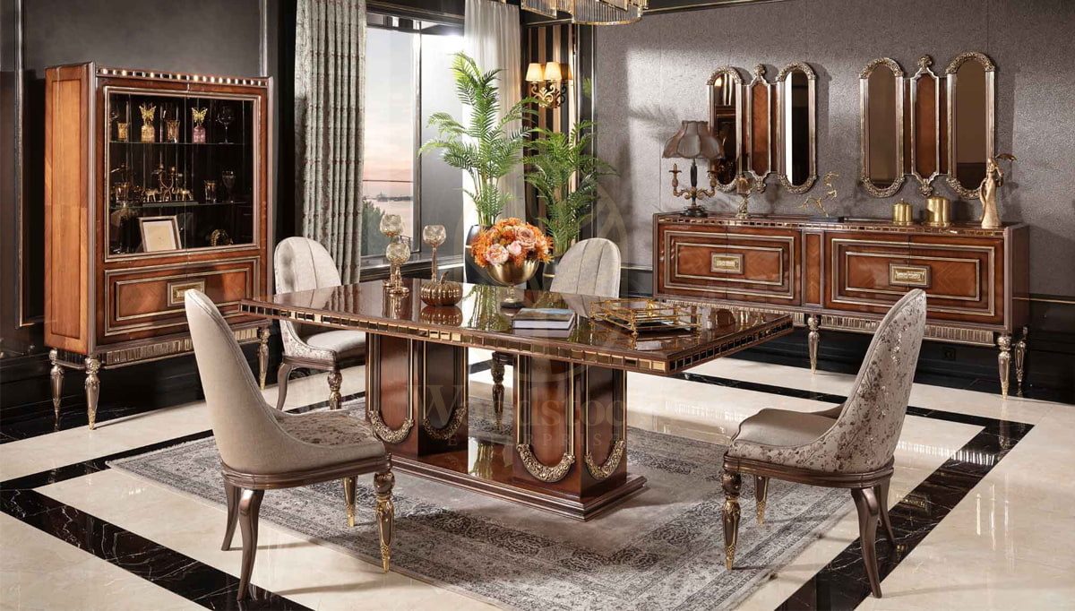 Royal Akira Walnut Hand Carved Teak Dining Table Set, Saharanpur, Dining Table