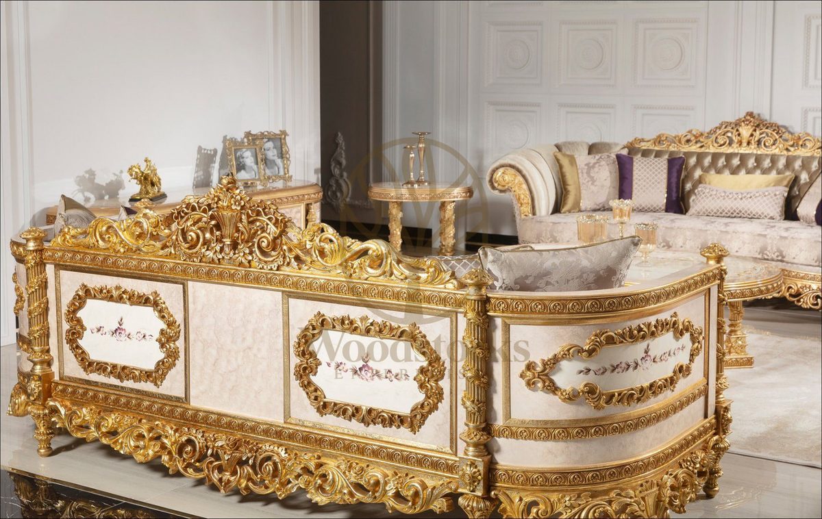 Teak Palace Cream and Gold Curved TV Cabinet, view 3