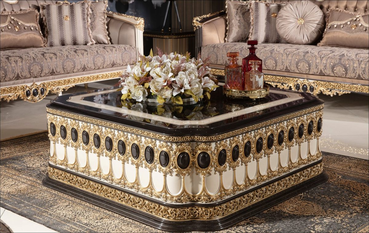 Teak Regal Black and Gold Center Table, Center Table