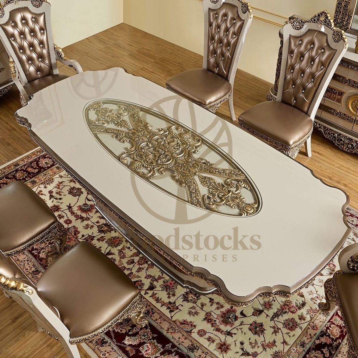 Teak Luxury Ivory Dining Table, alternate view