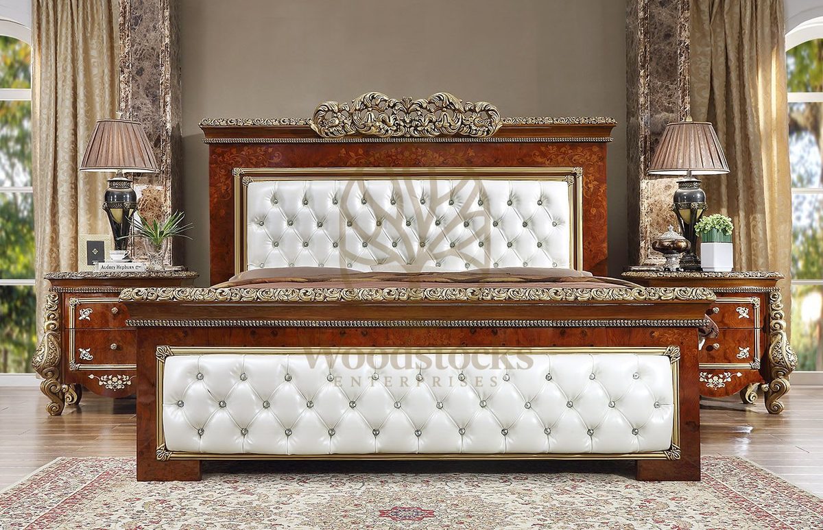 Teak Antique Gold 5-Piece King Size Bed II, King Size Bed