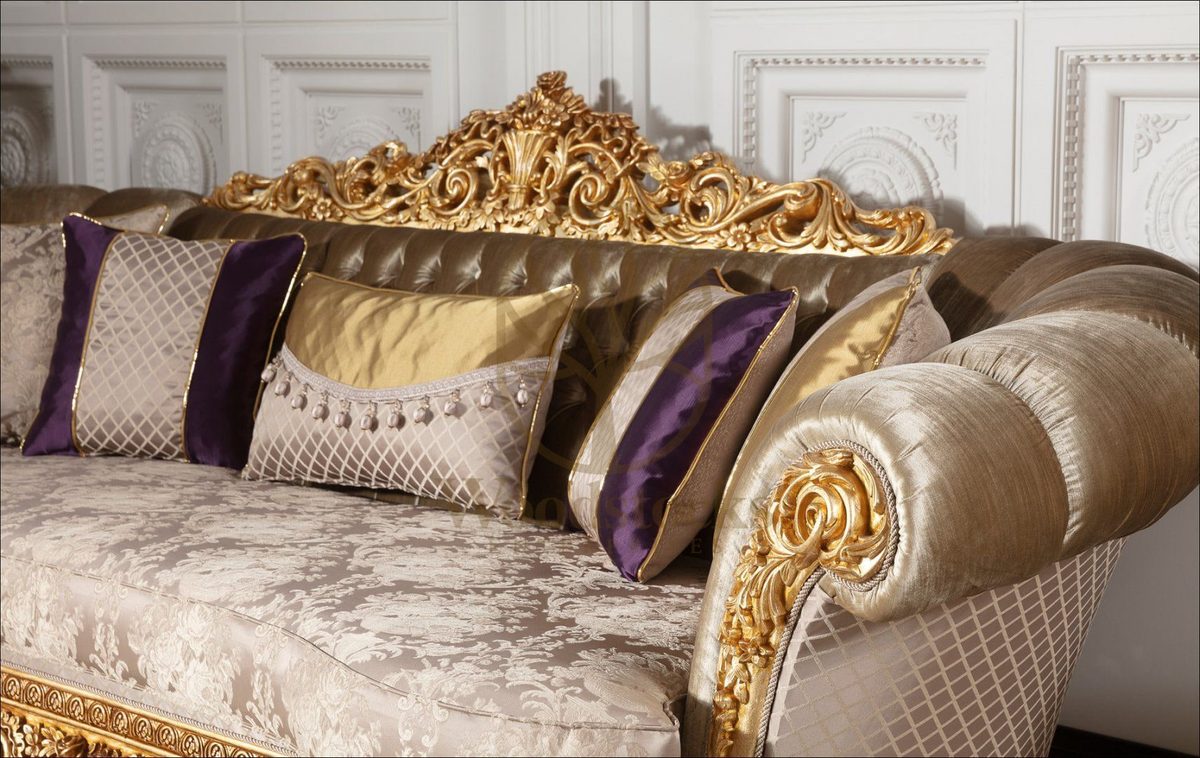Teak Palace Cream and Gold Carved Sofa Set, view 5