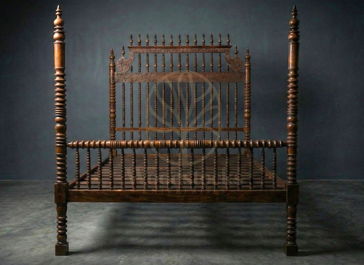 Royal Hand Carved Teak Casa de Lisboa Baroque Four Poster Bed, Saharanpur, view 4
