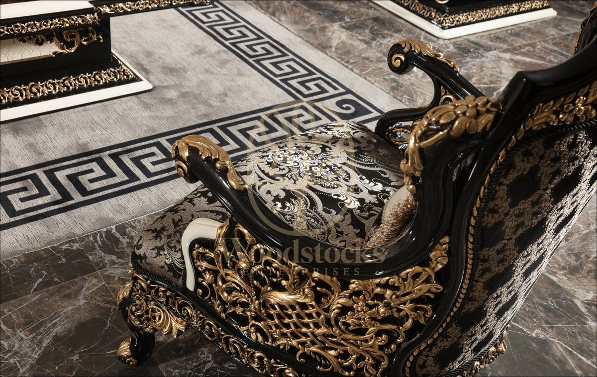 Teak Lyon Black and Gold Tufted Sofa Set, view 9