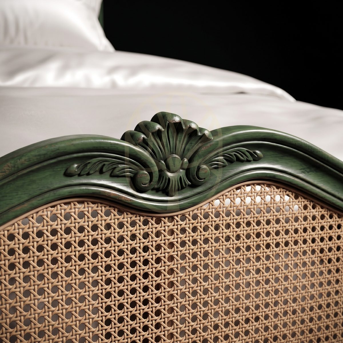 Royal Hand Carved Teak Bellevue Rocaille Cannage Bed, Saharanpur, view 4