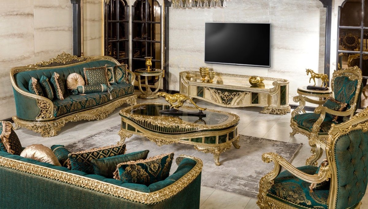 Royal Ofelya Green Hand Carved Teak Sofa Set, Saharanpur, view 2