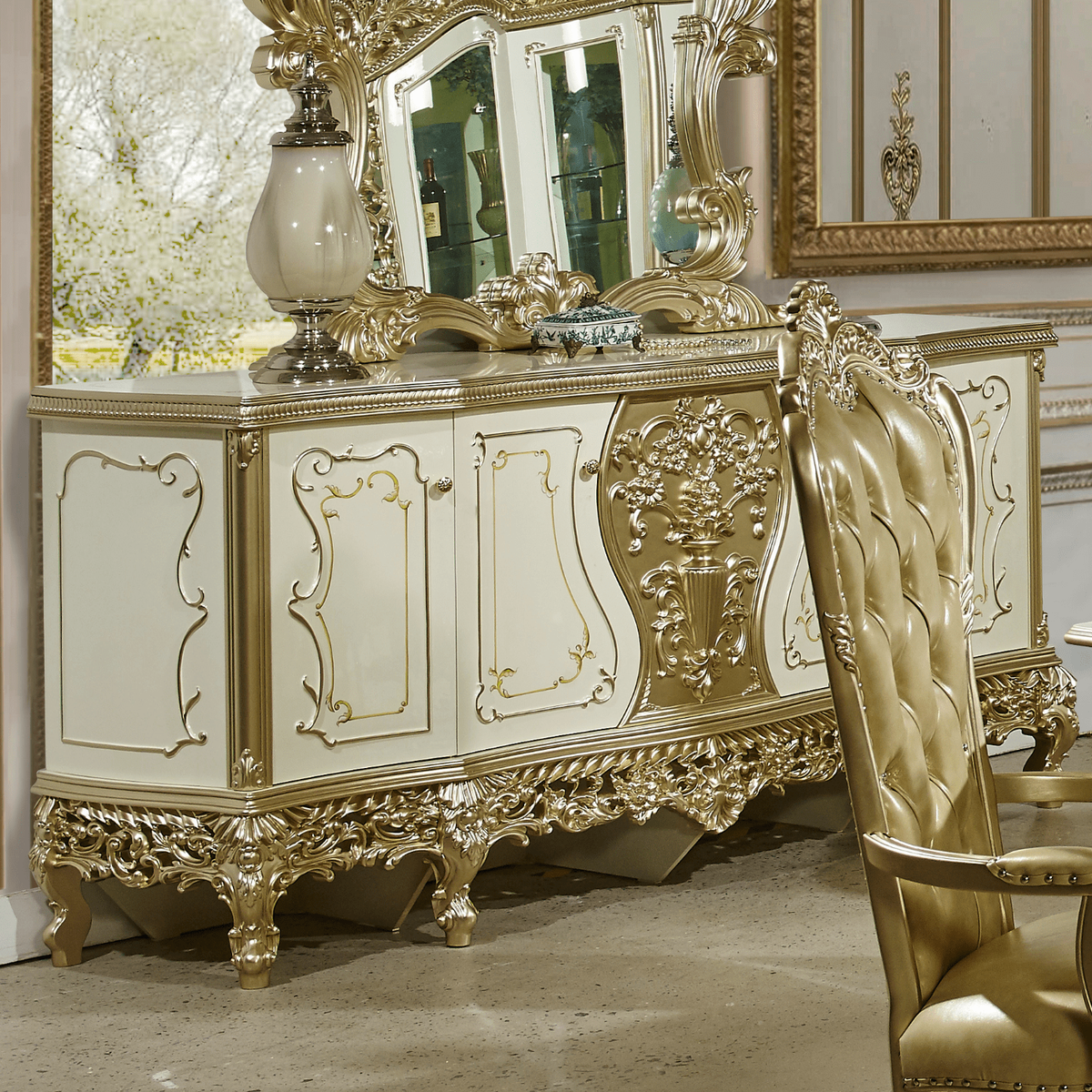 WSE High Quality Teak Wood Sleek Gold Nightstand, Bed Side table