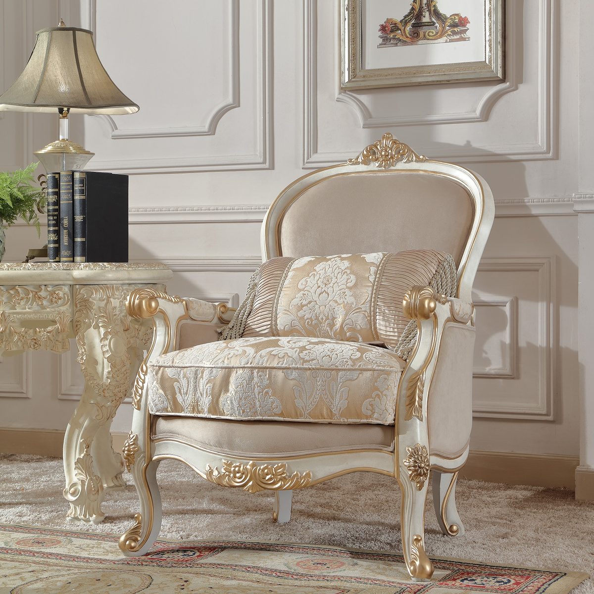 WSE High Quality Teak Wood Cabriole Plantation White 3-Piece Sofa Set, Sofa Set