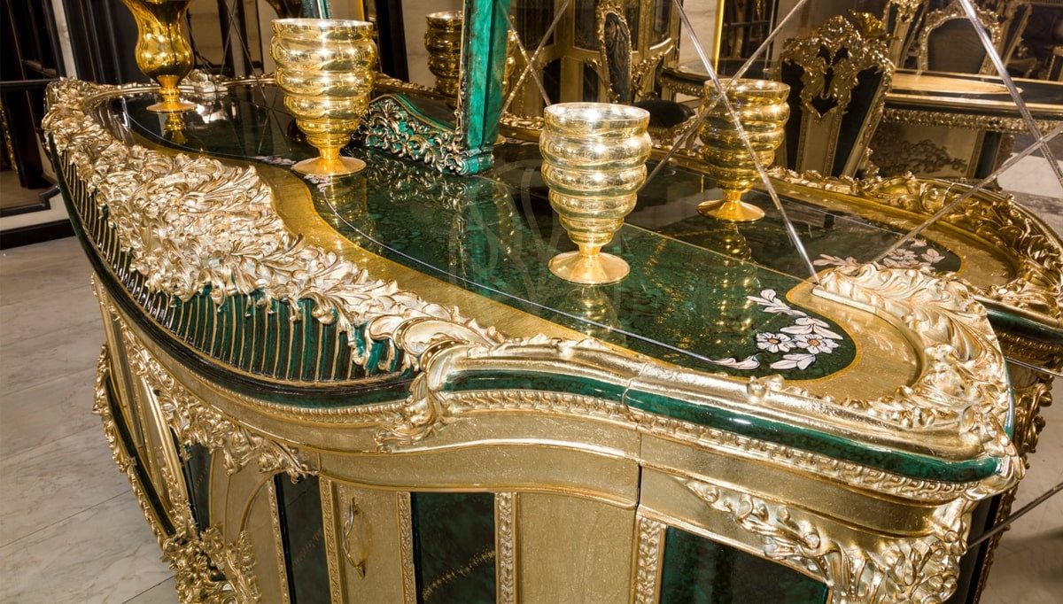 Royal Ofelya Green Hand Carved Teak Dining Table Set, Saharanpur, view 8