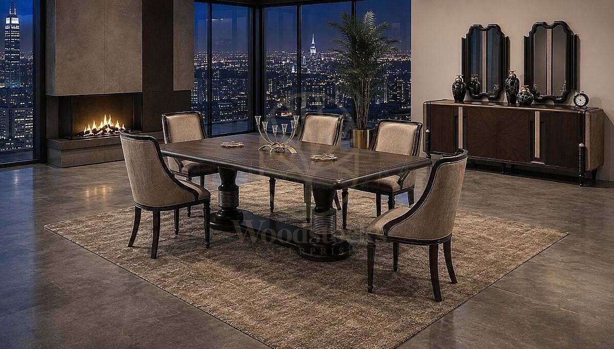 Luxury Hudson Handcrafted Teak Dining Table Set, Saharanpur, view 5
