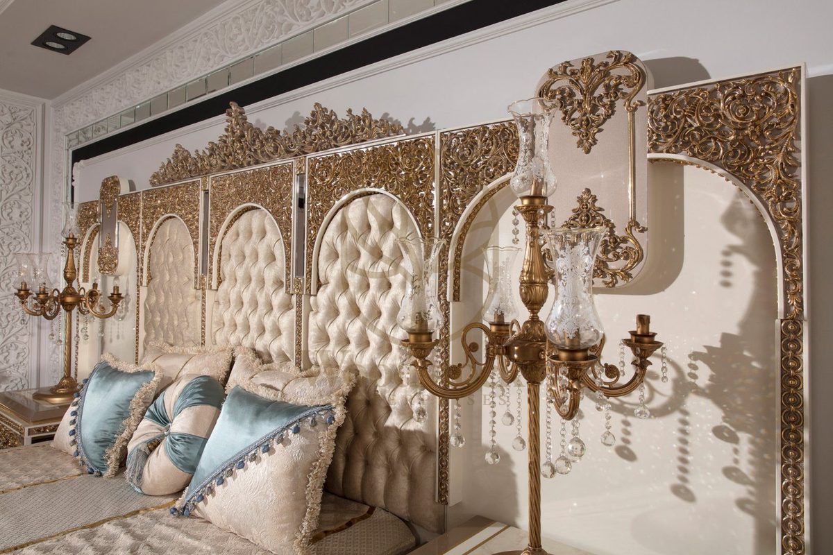 Teak Ornate Cream and Gold 4-Piece King Size Bed, view 5