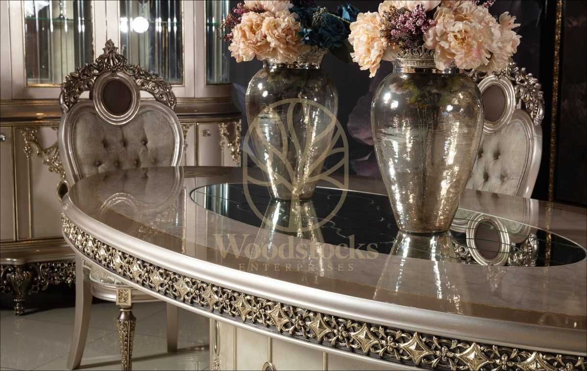 Teak Elegance Ivory and Gold Dining Set, view 10