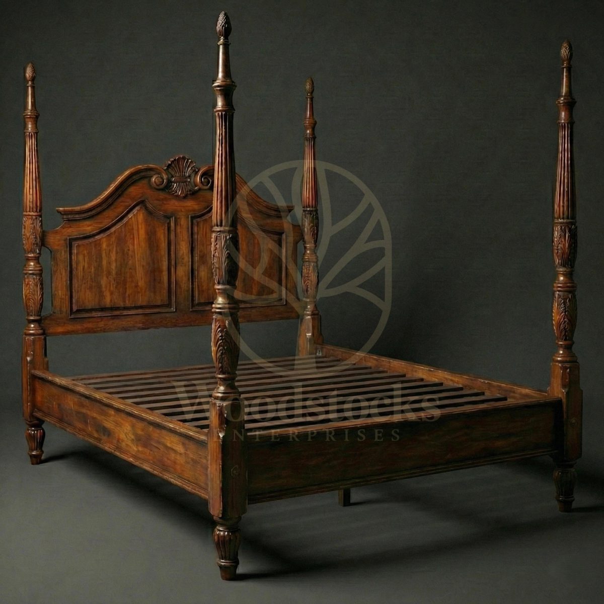 Royal Hand Carved Teak Surrey Estate Georgian Four Poster Bed, Saharanpur, view 2